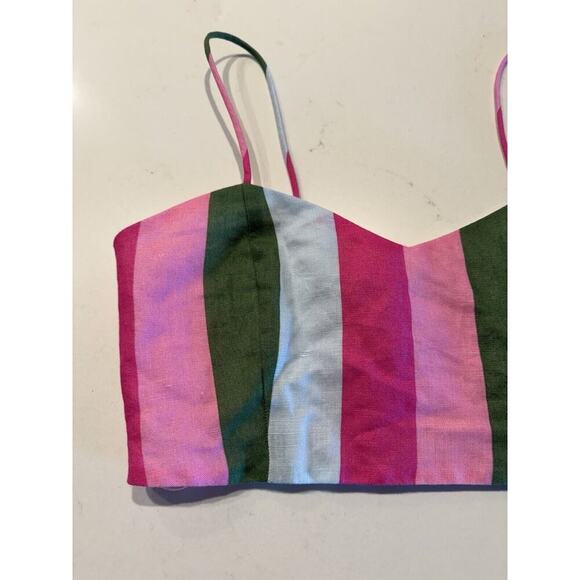 Zara Women’s Size XS Colorful Striped Cropped Bustier Top Linen Blend Resort - Picture 3 of 6